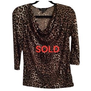 Ellen Tracy Blouse Shirt Top Animal Print Silky Soft with Stretch